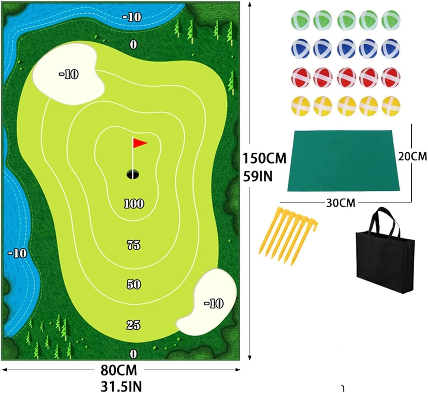 Golf Chipping Practice Mat Set Indoor Outdoor Target w/ 16 Balls