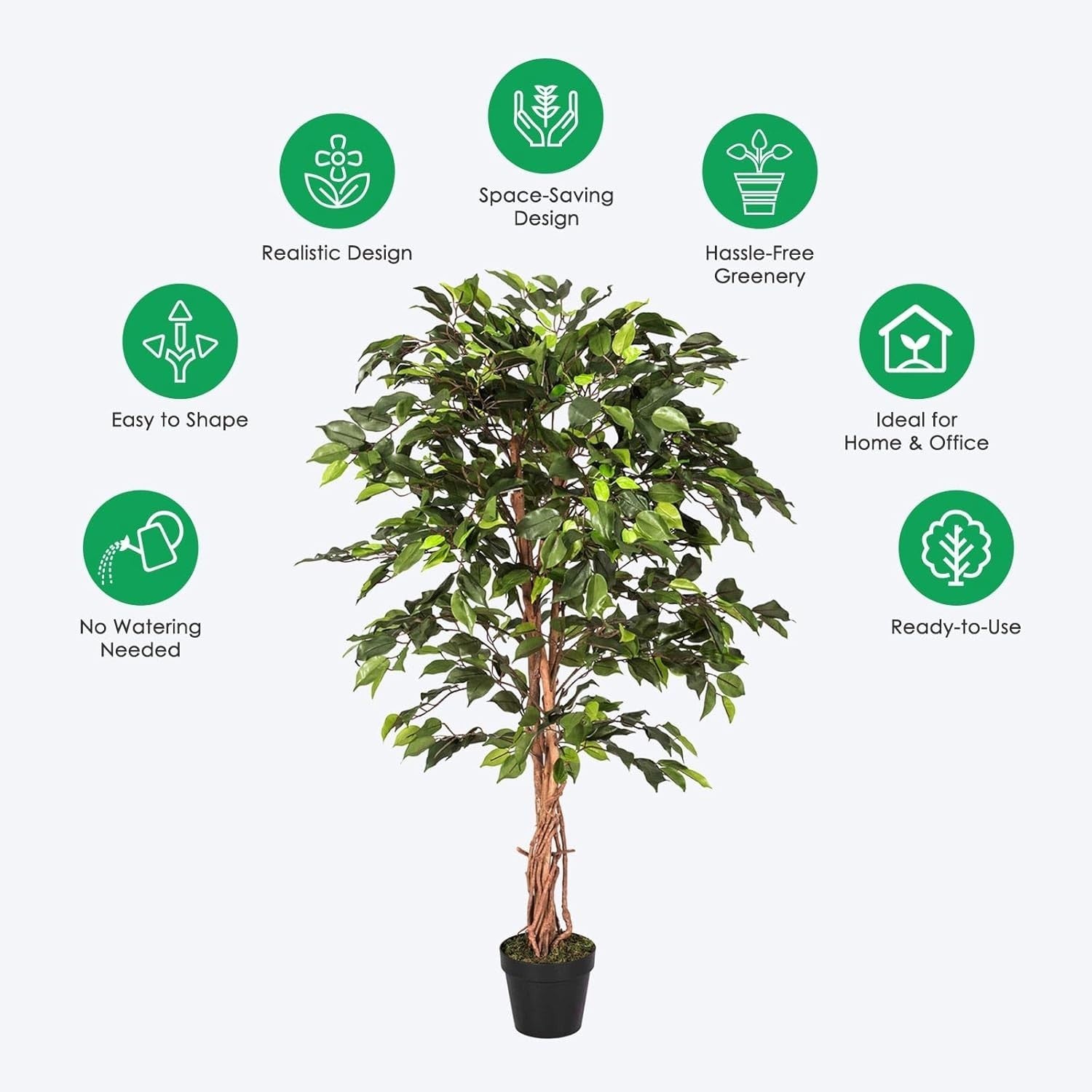 4ft Artificial Ficus Tree with Real Wood Trunk Lifelike Indoor Green Plant Décor