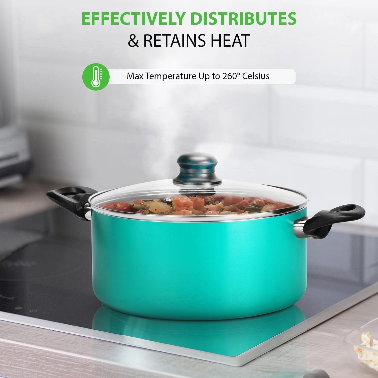 15pcs Colourful Non Stick Cookware Set – Induction Compatible Utensils Included
