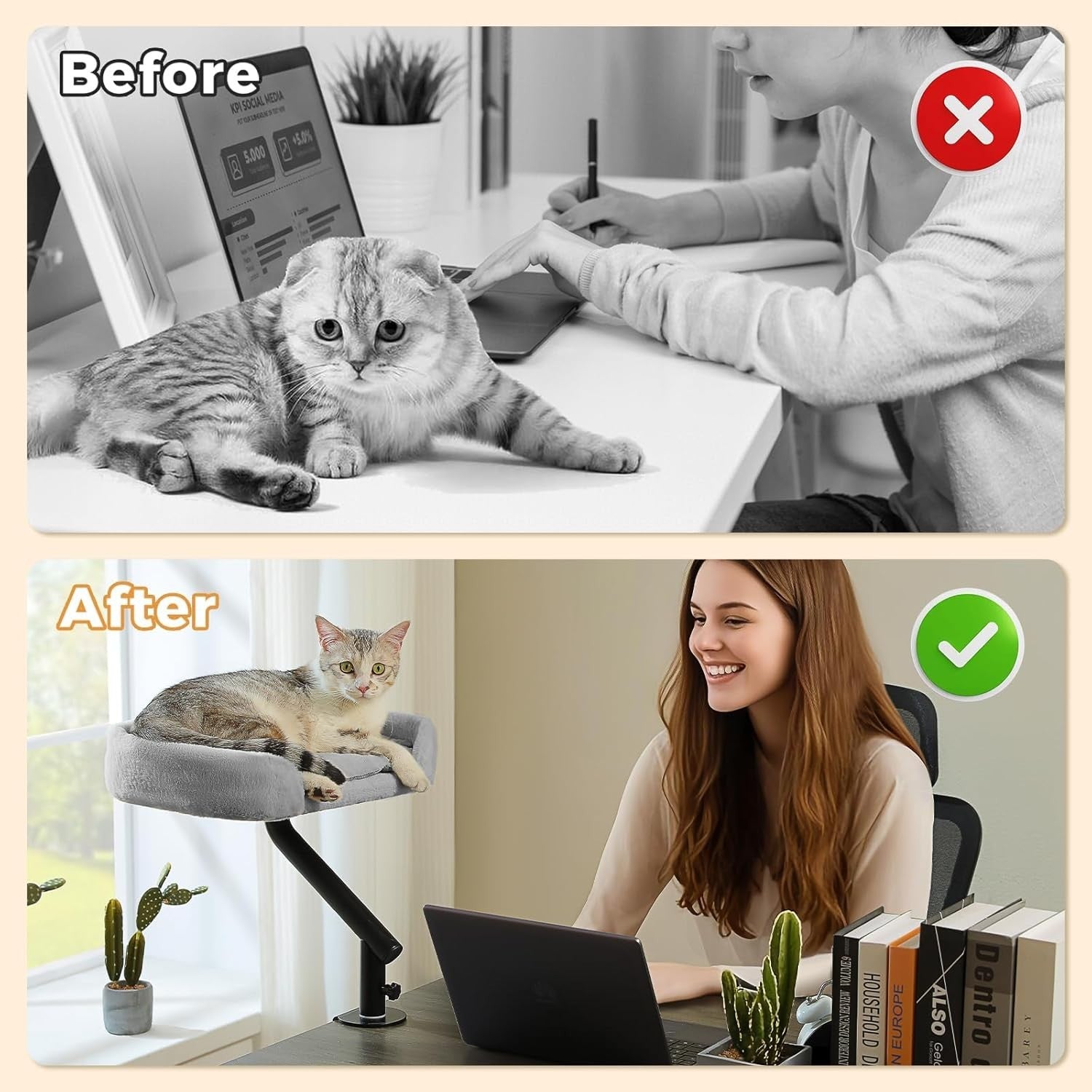 360 Rotating Desk Cat Bed Adjustable Cat Hammock Desktop Perch Grey