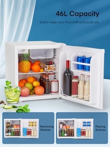 46L Mini Fridge Table Top Freezer-on-Top Quiet Reversible White