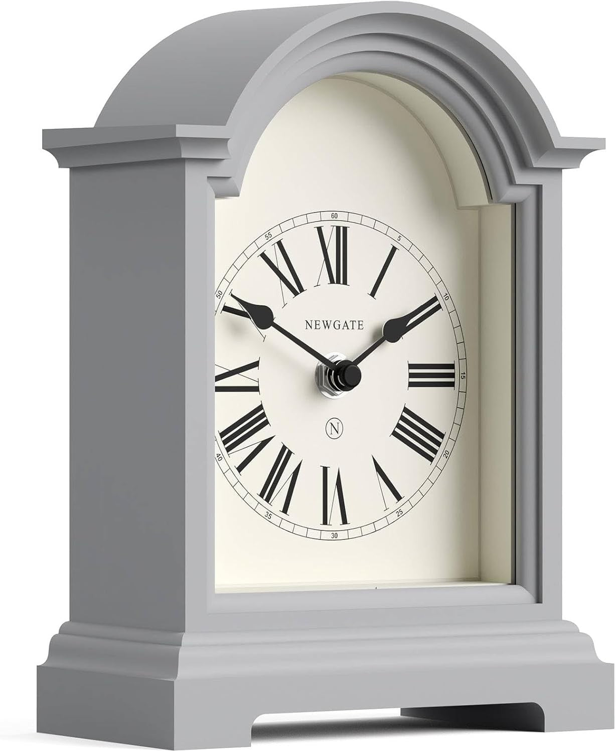 Mantel Clock Classic Arch Roman Numerals Silent Desk Shelf Clockwork Grey