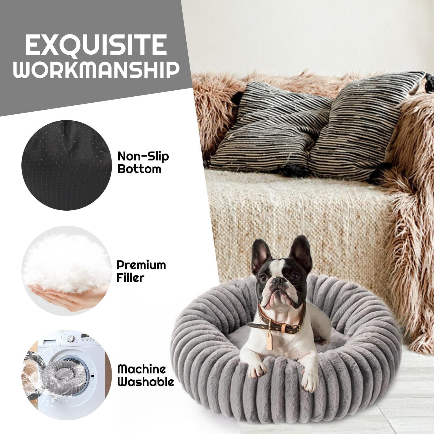70cm Calming Donut Dog Bed Washable Orthopaedic Anti Slip