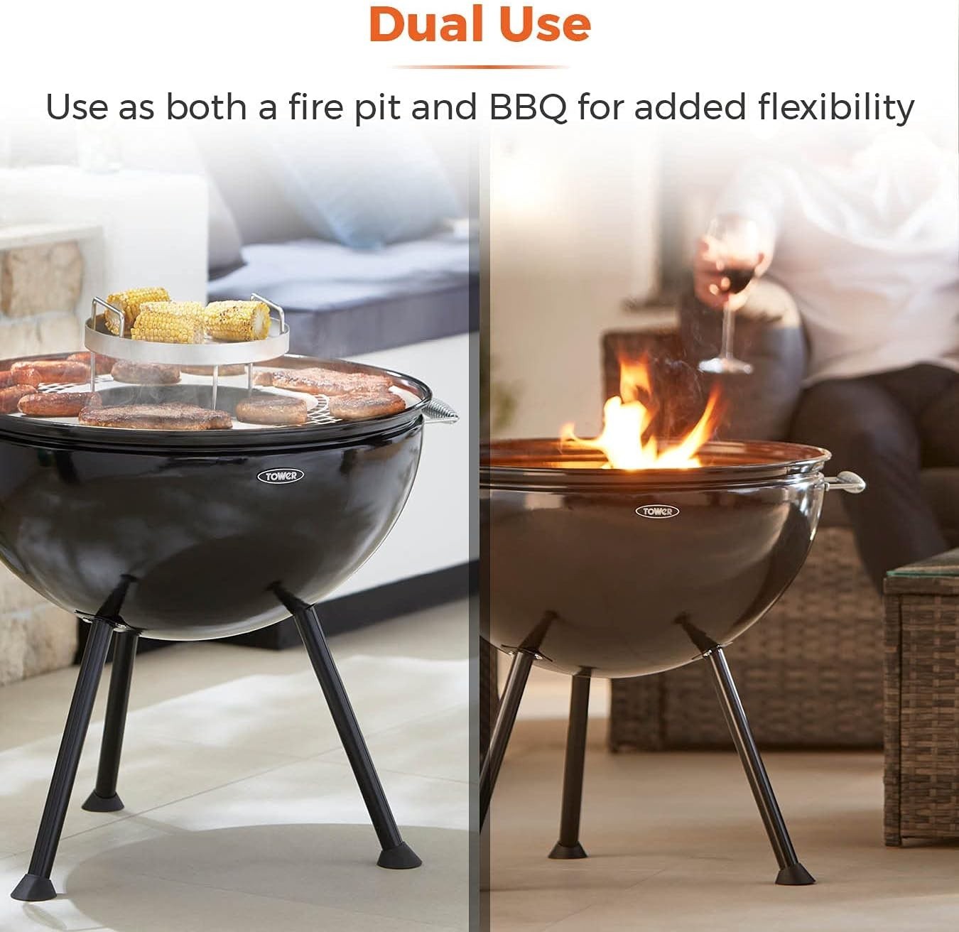 2-in-1 Fire Pit & Charcoal BBQ Grill with Handles – 360° Outdoor Garden Barbecue