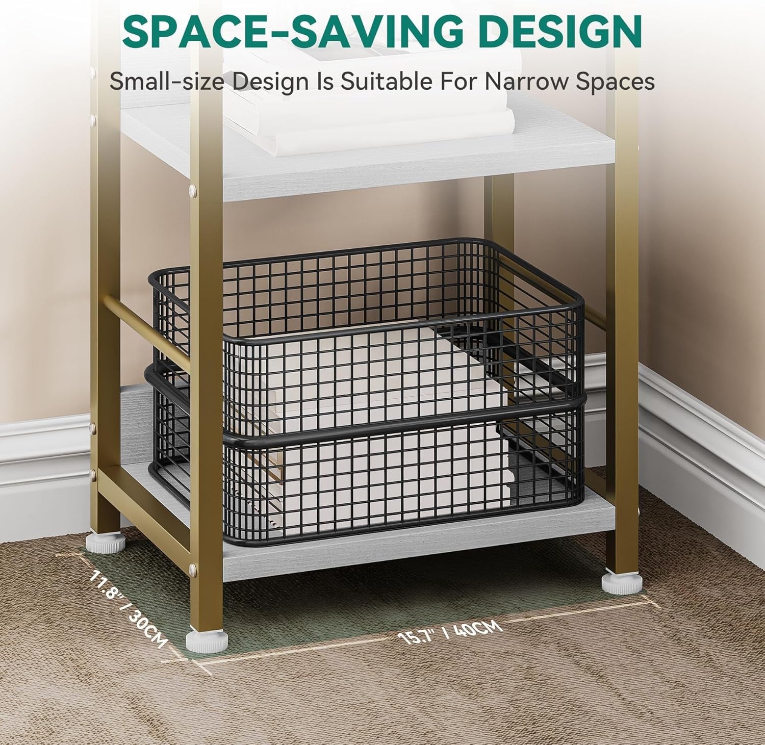 Gold 6-Tier Tall Bookcase | Metal Frame Storage Shelf with Hooks for Home & Offi