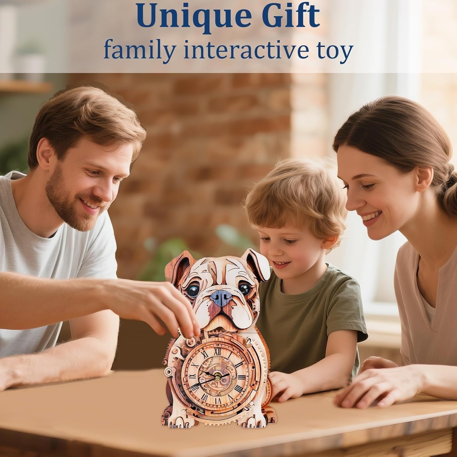 3D Wooden Bulldog Puzzle Clock Kit – Mechanical, Functional, Home Decor