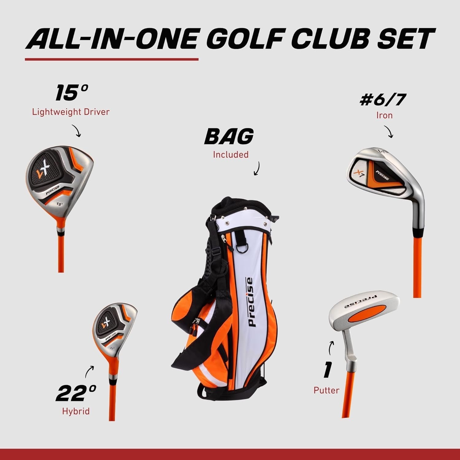 Kids Junior Golf Club Set Ages 3–5 Right Hand Graphite Stand Bag