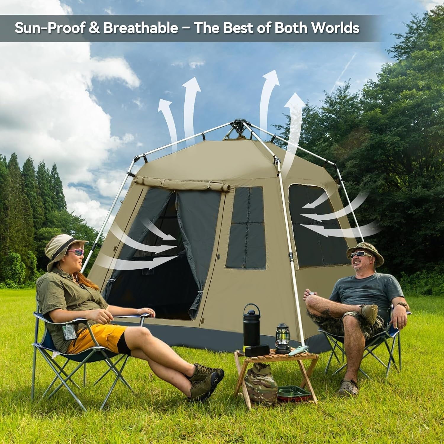 4 Person Pop Up Camping Tent Waterproof UV Dome w Sunshade
