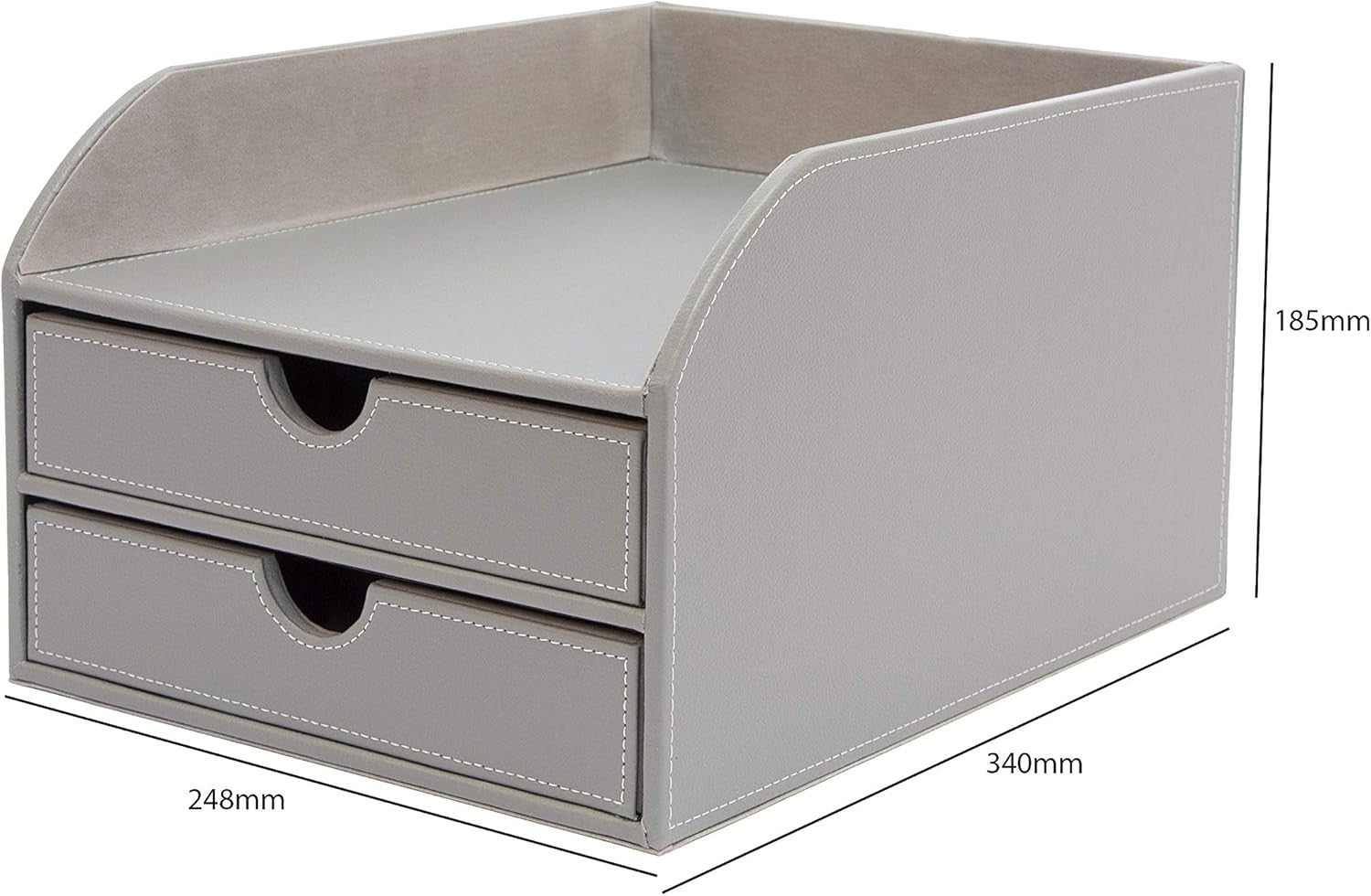 Grey Faux Leather 2-Tier Desk Paper Sorter A4 Document Organiser