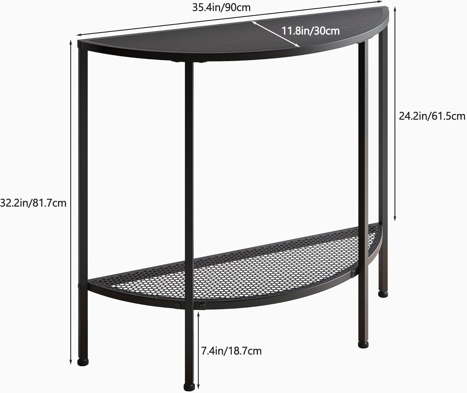 Space-Saving 2-Tier Narrow Entryway Console Table with Metal Semi-Circle Design