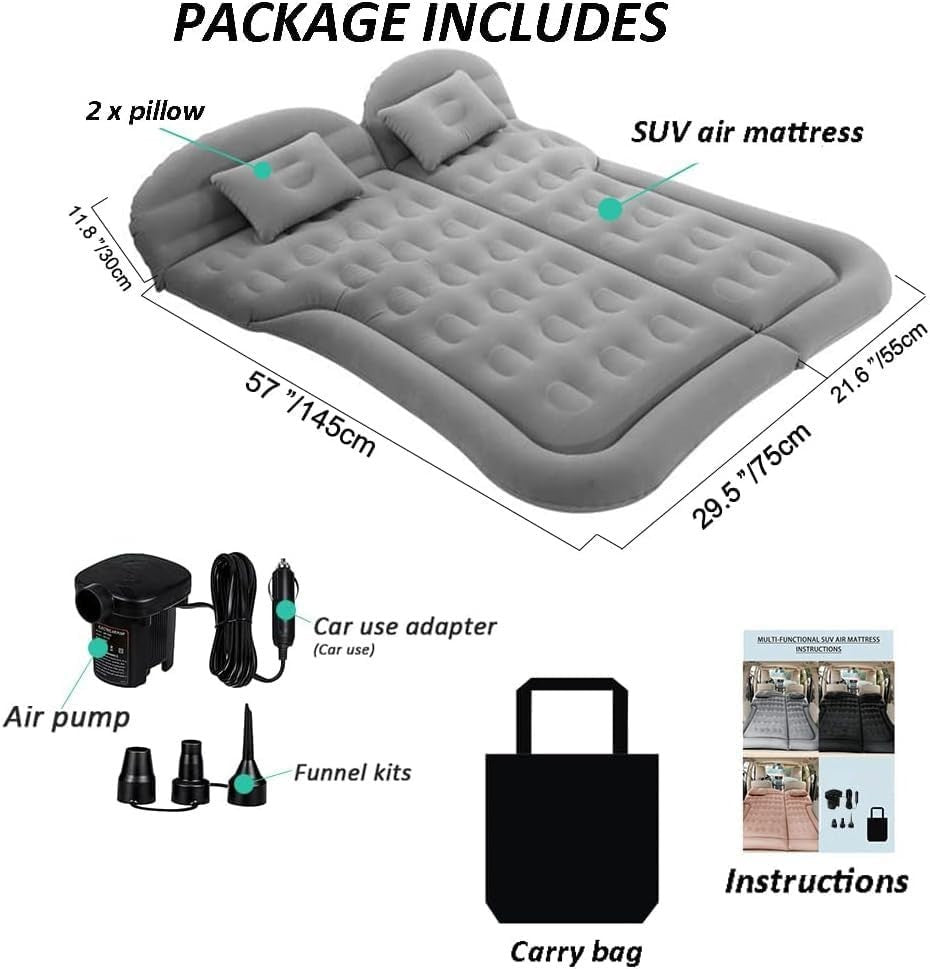 Luxury SUV Car Air Mattress Double Inflatable Camping Bed w Pump & Pillows