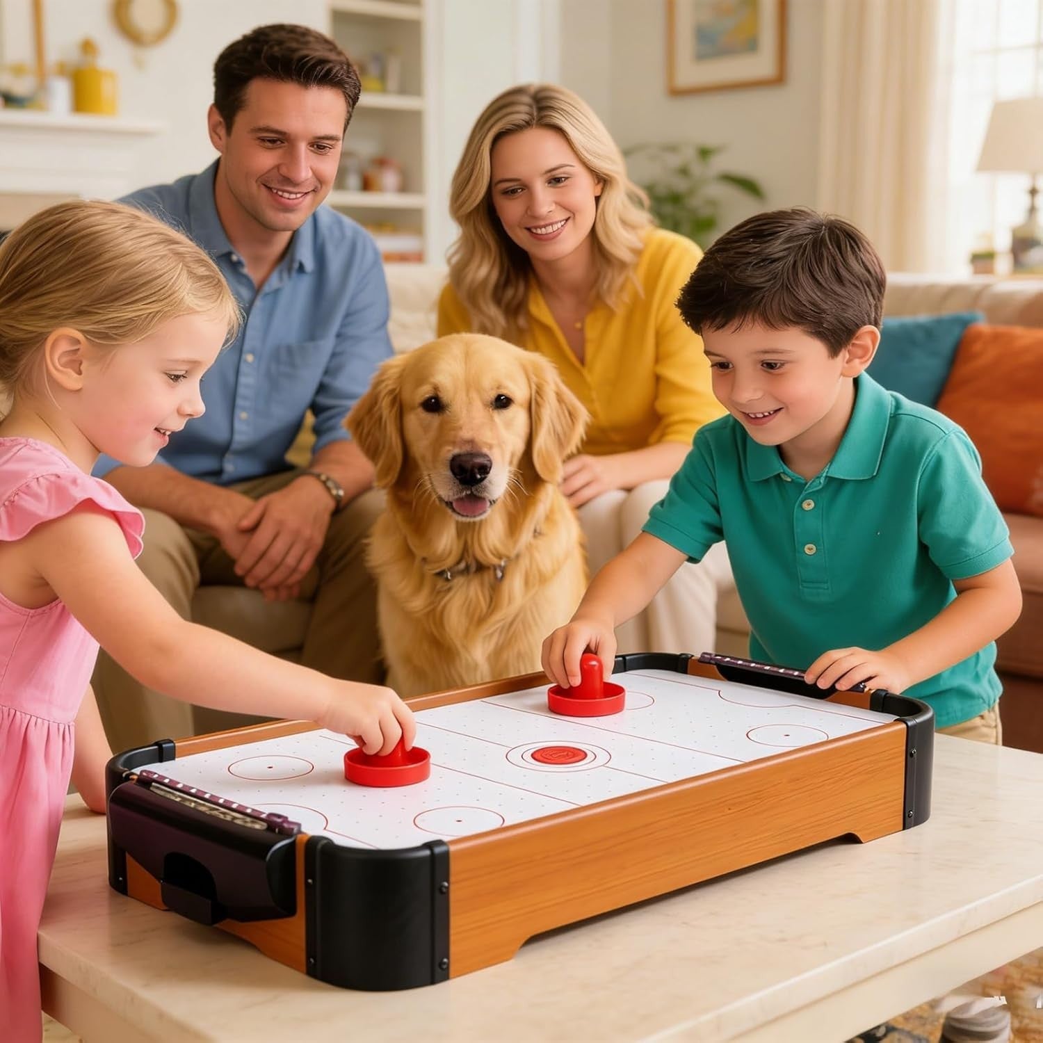 Wooden Tabletop Air Hockey Game 2 Player Compact Family Party Set