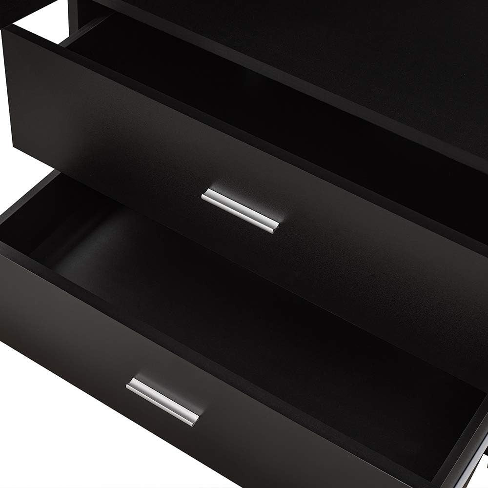 Black 2 Door Wardrobe with Hanging Rail & 2 Drawers Durable Bedroom Closet