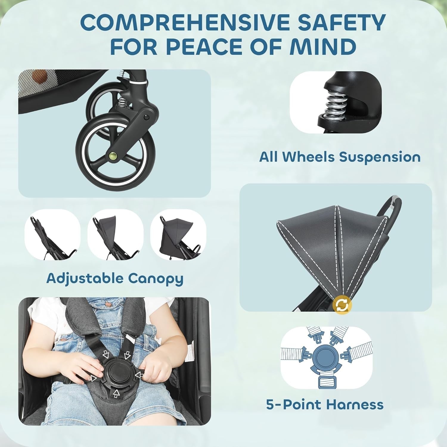 Compact Baby Pushchair One Hand Fold Lightweight Toddler Stroller from Birth