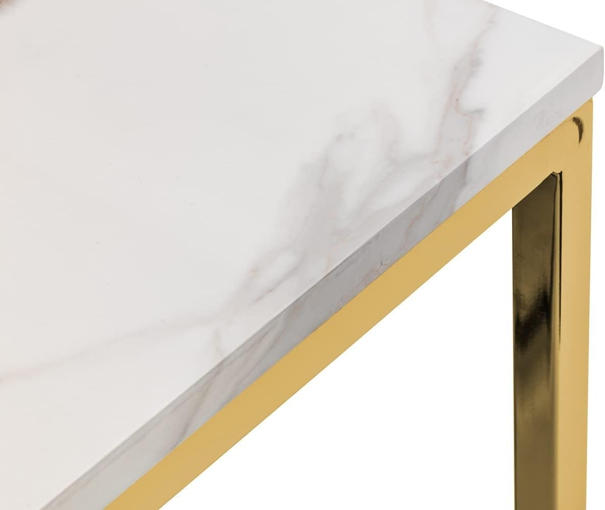 White Marble Console Table with Gold Legs – Stylish Entryway Storage