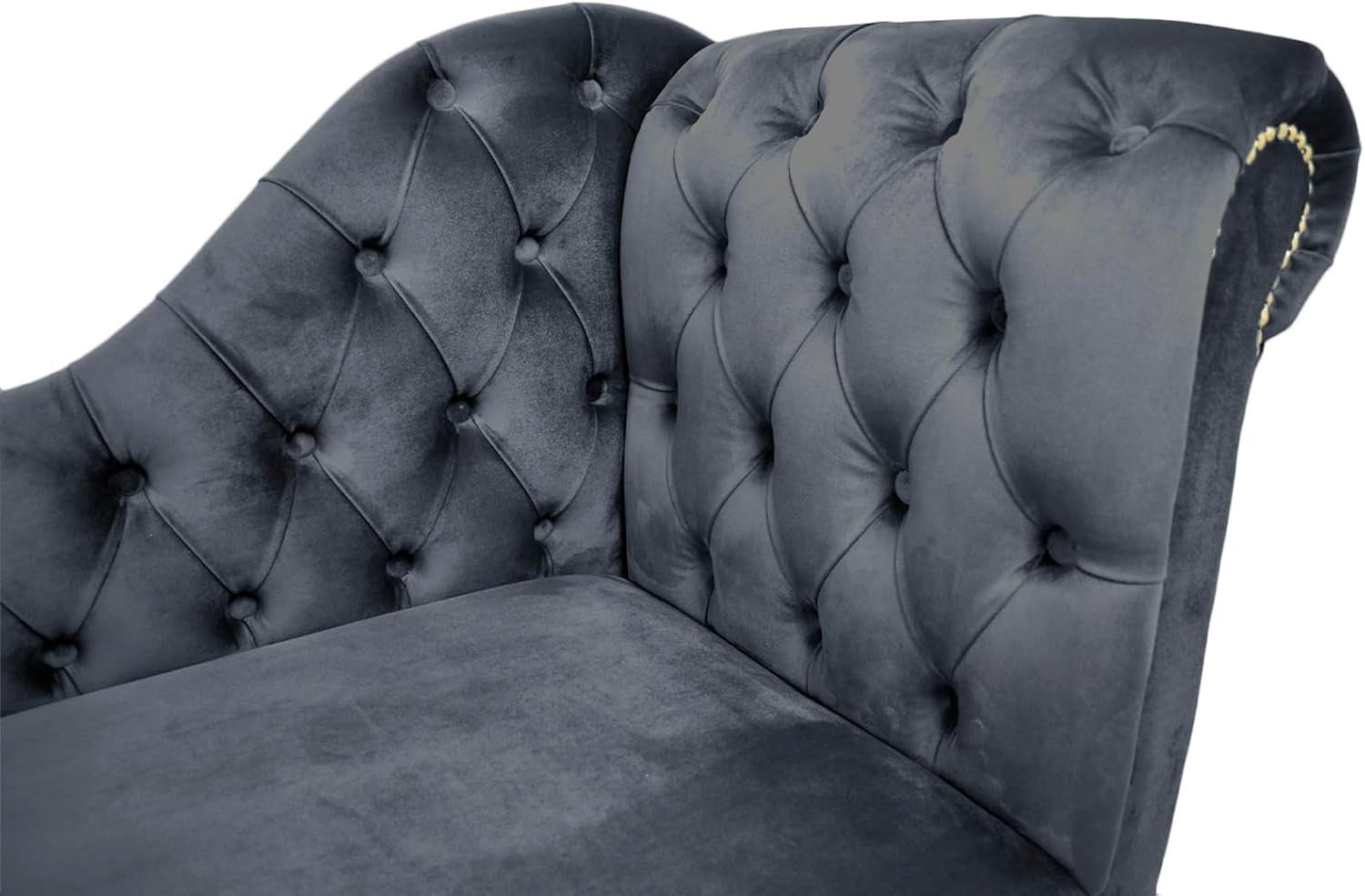 Velvet Tufted Chaise Lounge Sofa Right Hand – Handmade Durable Comfort Grey