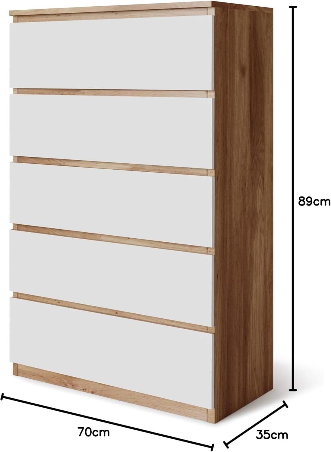 Tall 5 Drawer Chest White Oak Storage Cabinet Bedroom Slim Modern Unit