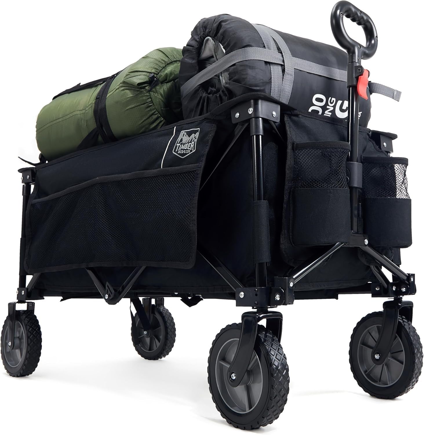 Black 200L Folding Camping Wagon 100kg Heavy Duty Festival Trolley with Handle