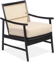 Black Cane Bedroom Armchair Modern Rattan Accent Chair with Boucle Cushion