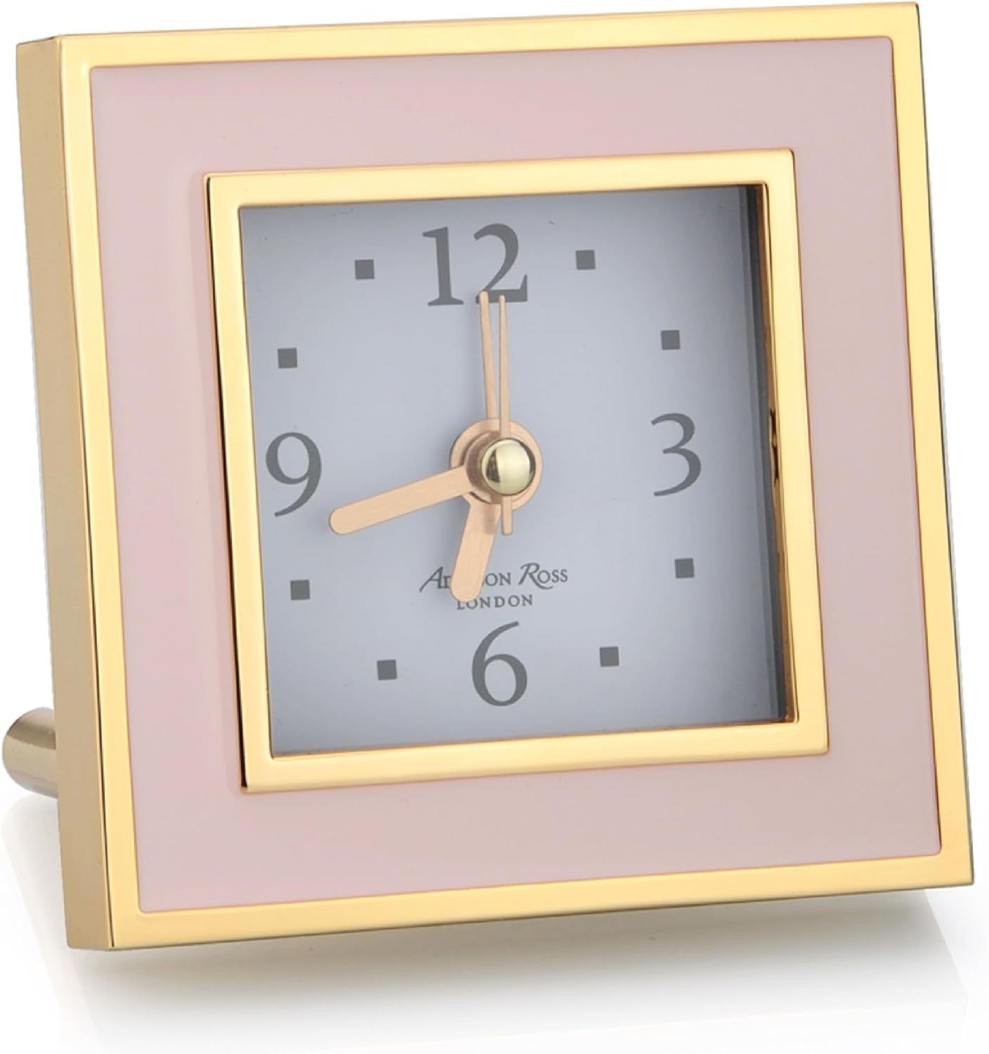 Silent Square Bedside Alarm Clock Luxury Pink Gold Compact No Ticking