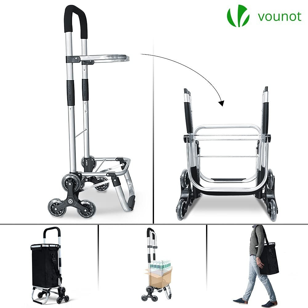 6 Wheel Lightweight Folding Shopping Trolley 58L Insulated Cart Black