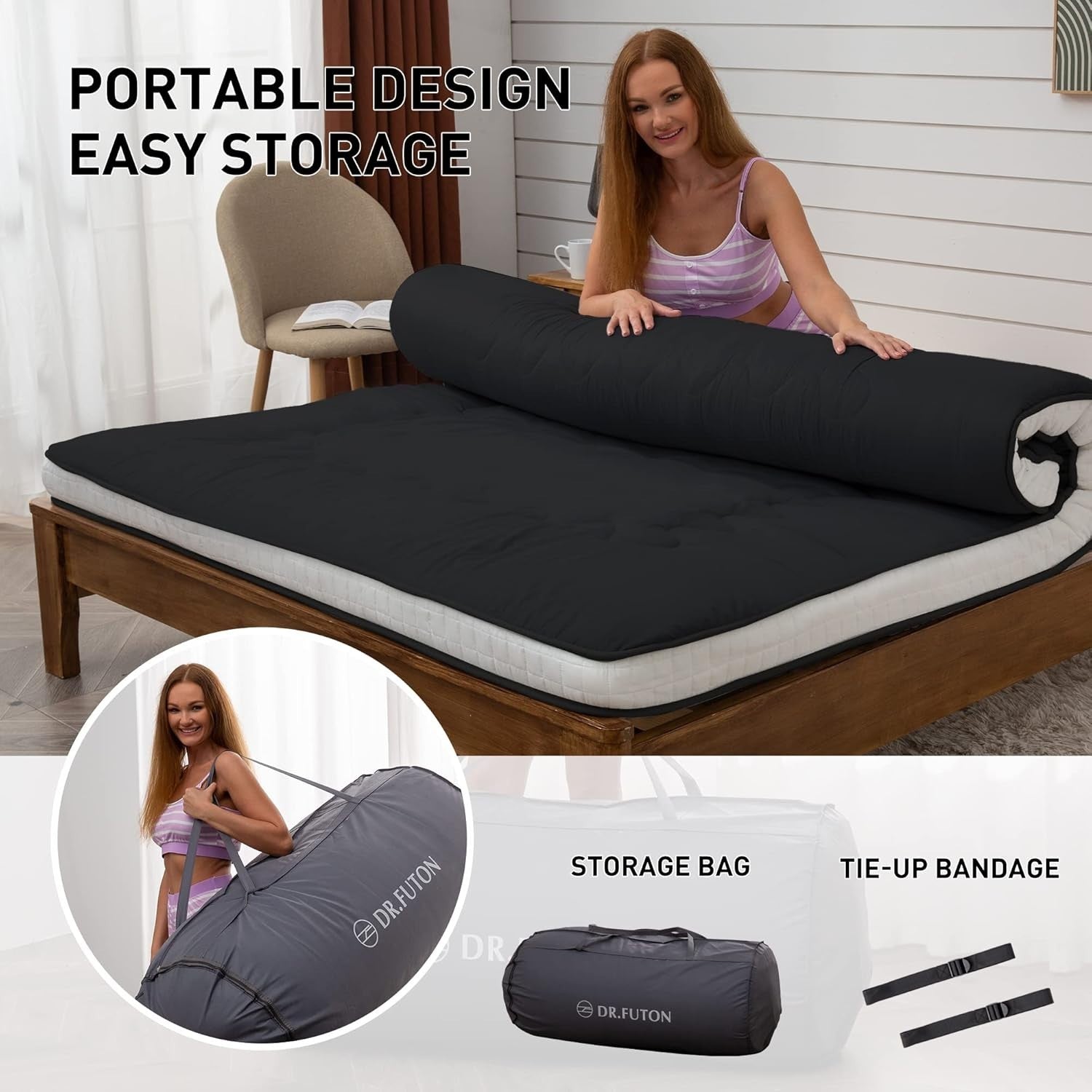 Extra Thick Floor Futon Mattress Double Roll Up Bed Guest Travel Soft