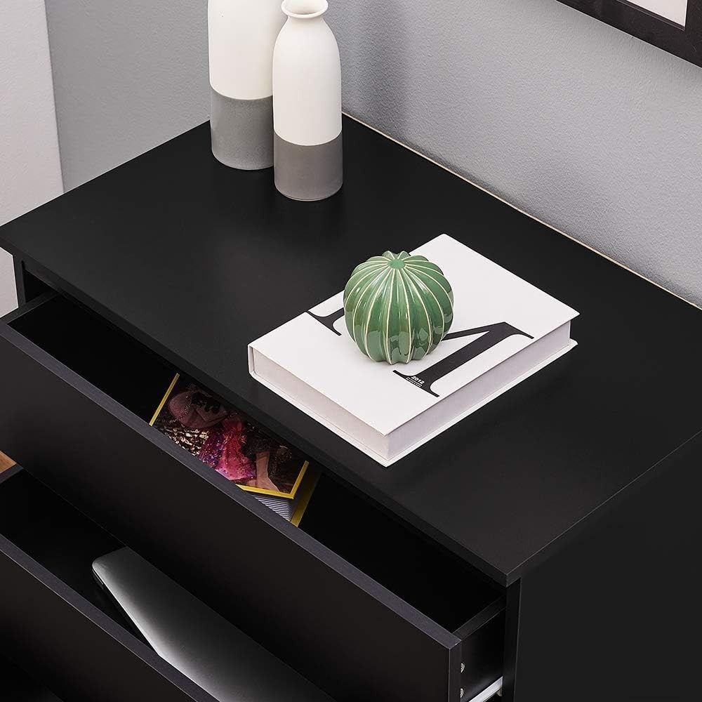 Black 3 Drawer Chest | Modern Bedroom Storage Cabinet | Slimline Unit