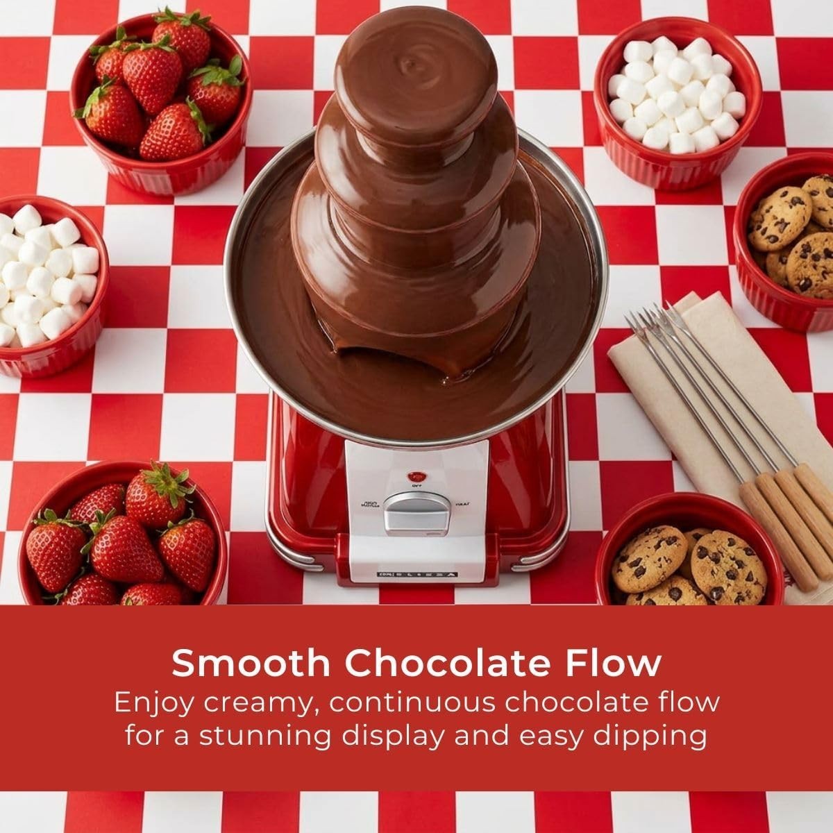 Retro Chocolate Fountain 3 Tier Dessert Fondue Machine 32cm Red