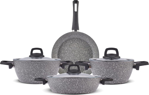 7pcs Grey Granite Non Stick Induction Cookware Set with Lids, PFOA Free