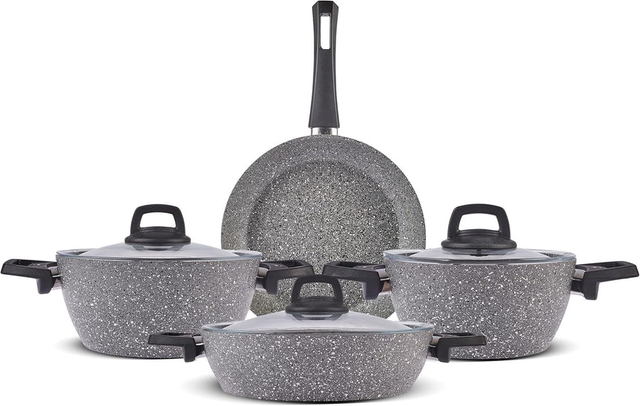 7pcs Grey Granite Non Stick Induction Cookware Set with Lids, PFOA Free