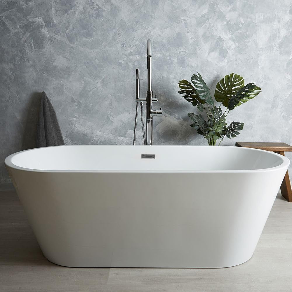 White Double Ended Freestanding Oval Bath 1500x750mm Black Overflow
