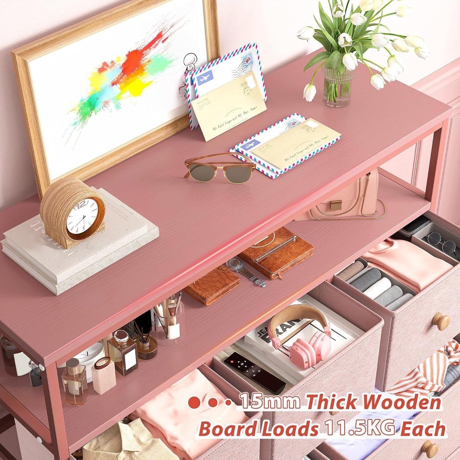 Tall Pink Chest of Drawers Fabric Storage Unit 7 Drawer Bedroom Organiser
