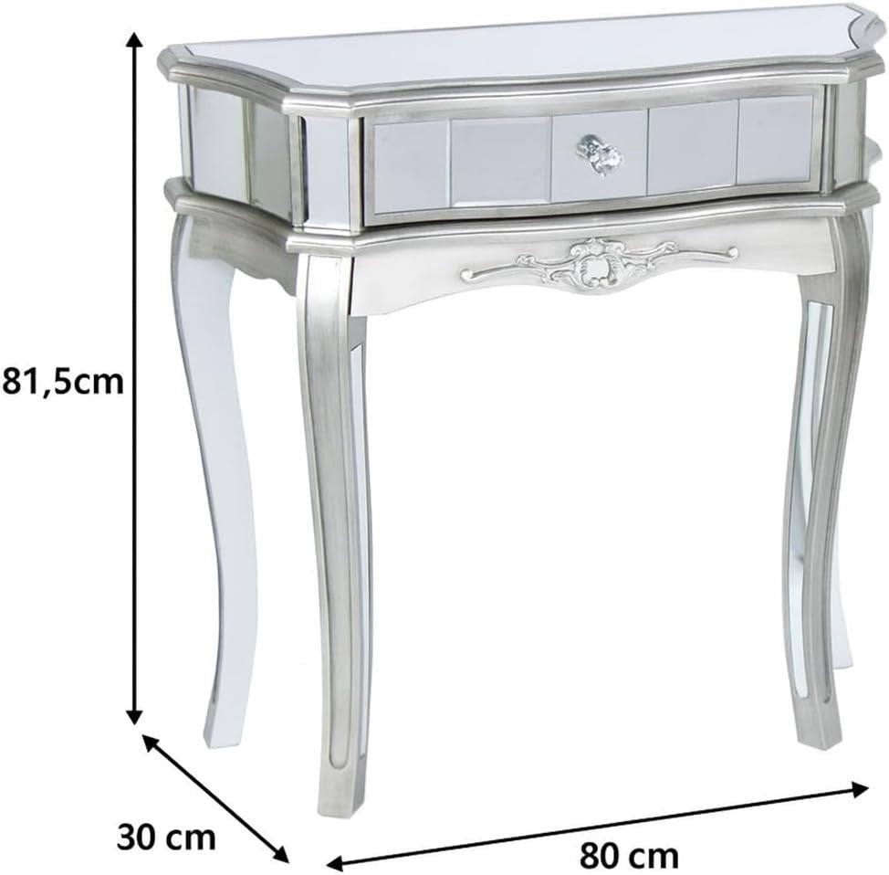 Silver Mirrored Half Moon Console Table with Drawer, Elegant 80x81x30cm