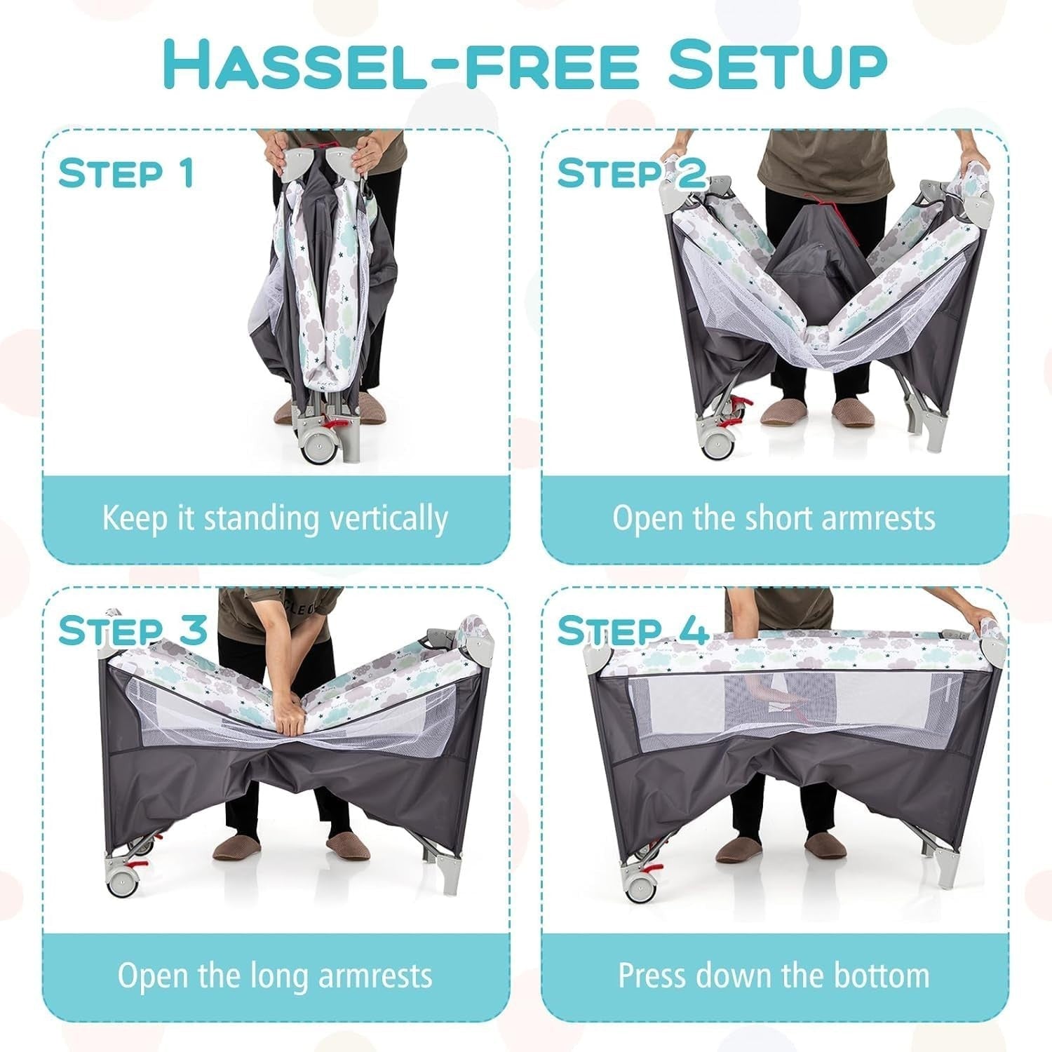 5in1 Baby Travel Cot Foldable Crib with Mattress Basket Changer & Storage Dark