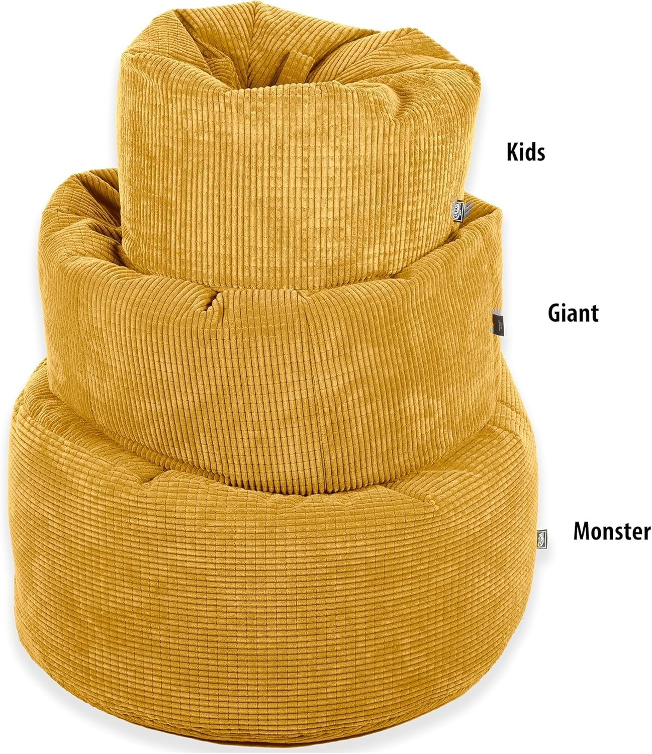 Giant Corduroy Bean Bag Chair Adults Kids Lounge Seat – Mustard XL Soft
