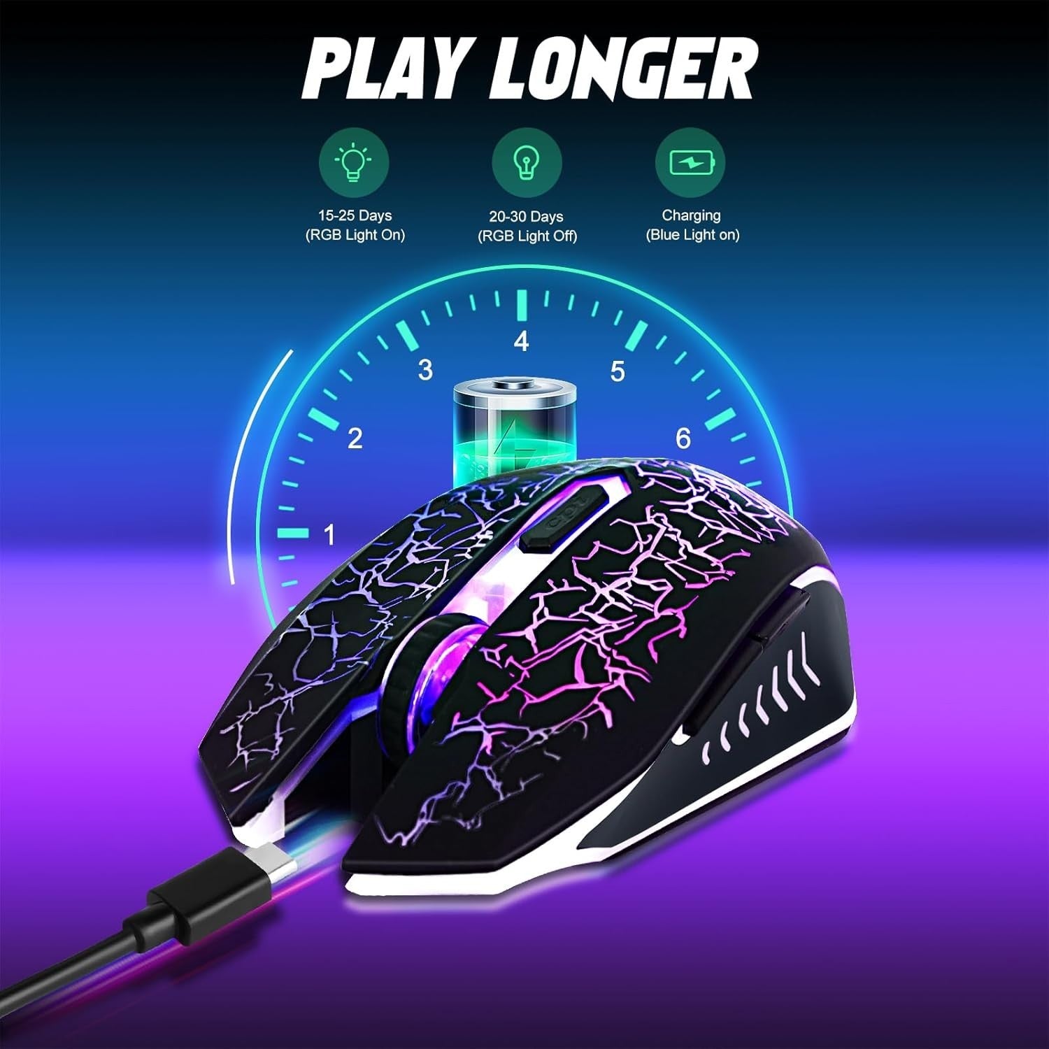 Rechargeable Wireless Gaming Mouse RGB 2400 DPI Silent 6 Buttons