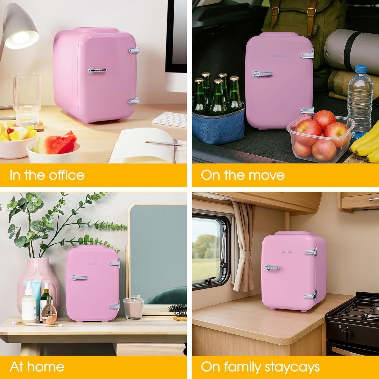 4L Mini Fridge Cooler & Warmer Portable Retro AC 12V Pink