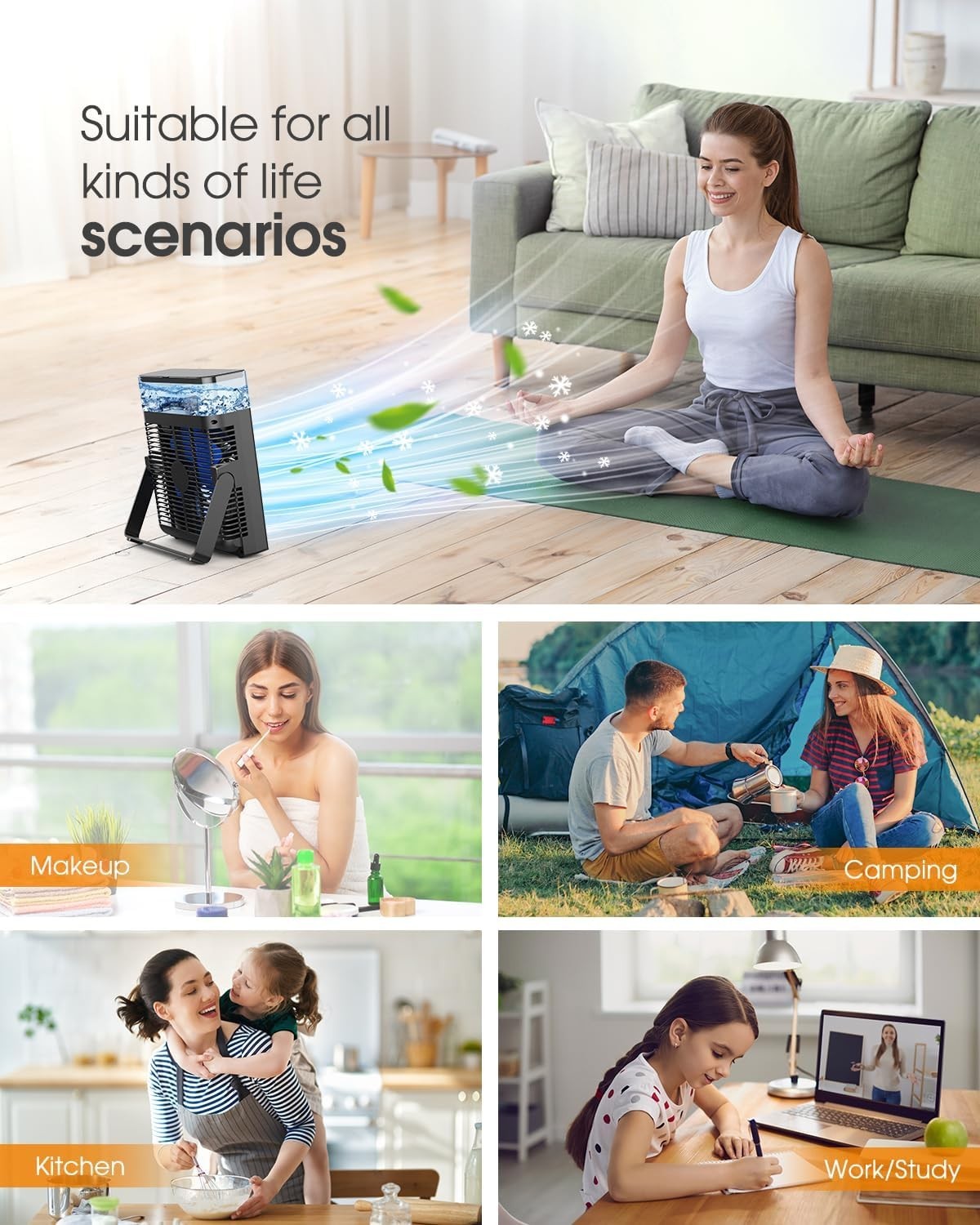 8-Inch Misting Fan 16000mAh – Rechargeable Cooling Fan w/ 600ml Water Tank Black