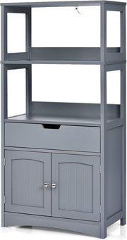 Grey Wooden Storage Cabinet Freestanding Unit with Shelves Drawer Cupboard