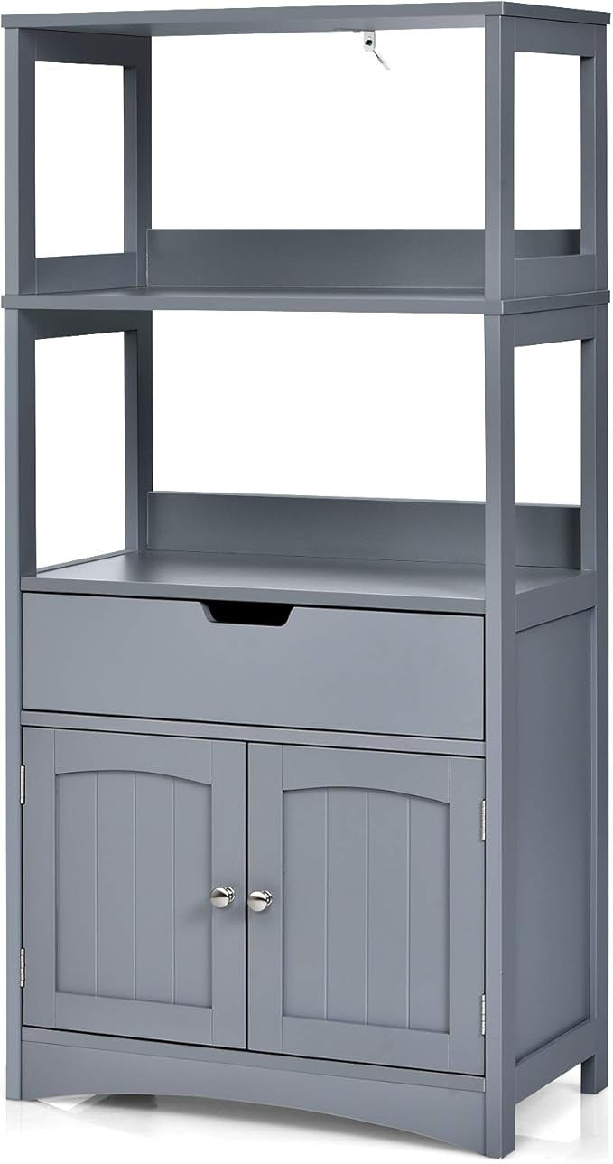 Grey Wooden Storage Cabinet Freestanding Unit with Shelves Drawer Cupboard