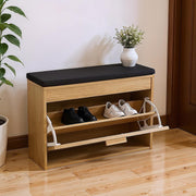 Narrow Shoe Storage Bench with Flip Drawer & Cushioned Seat, 74x24x51 cm
