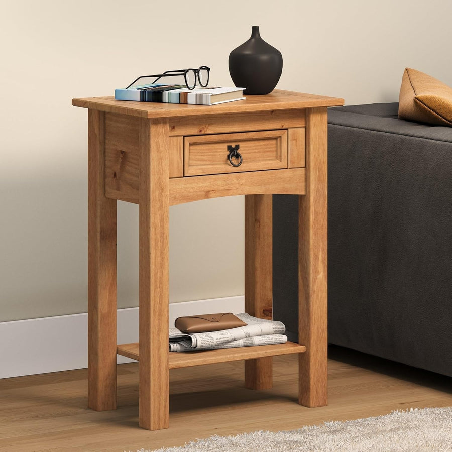 Solid Pine Console Table with Drawer & Shelf – Compact Hall Storage