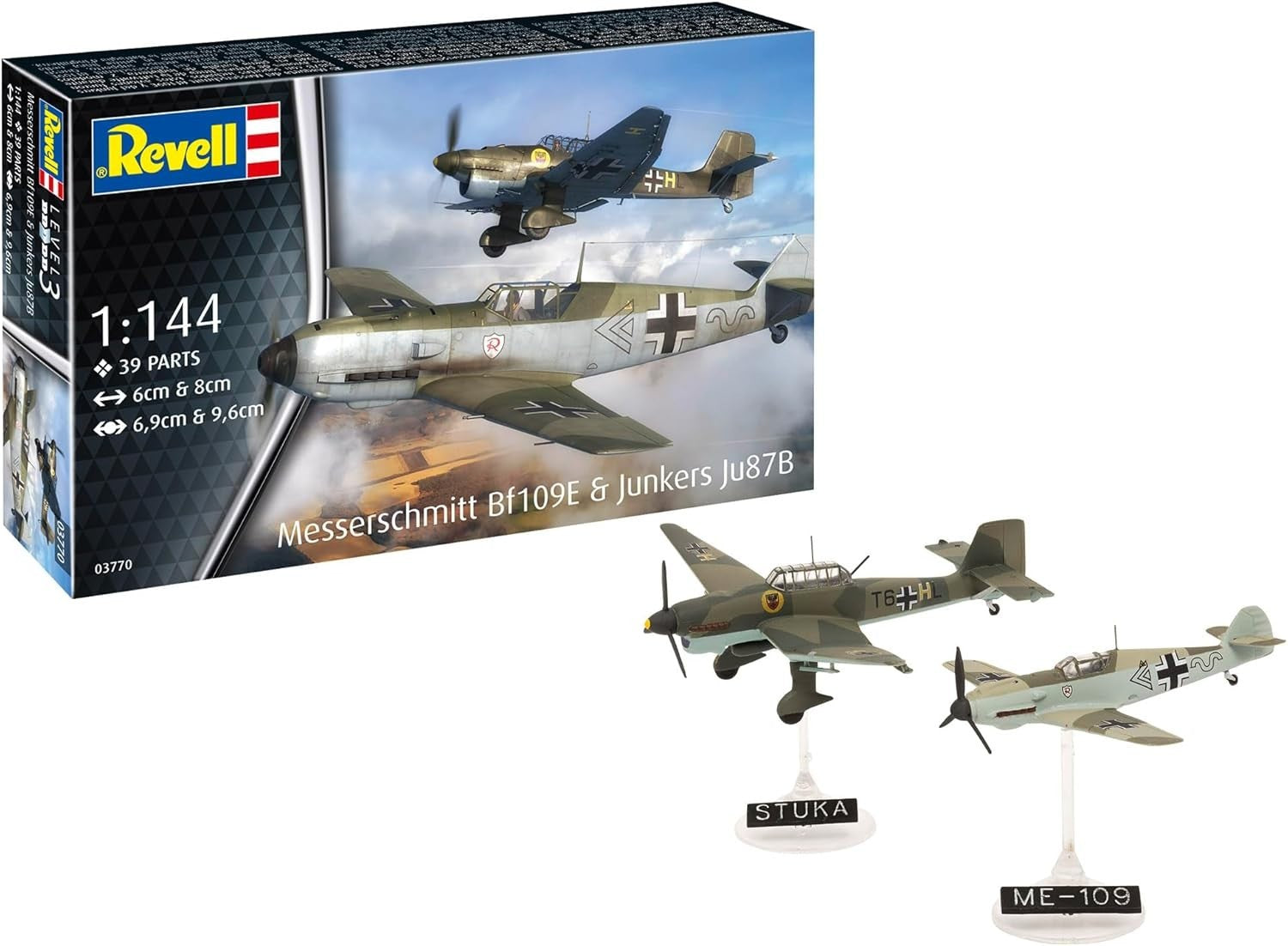 1:144 Scale Messerschmitt Bf109E & Junkers Ju87B Stuka Military Model Kit