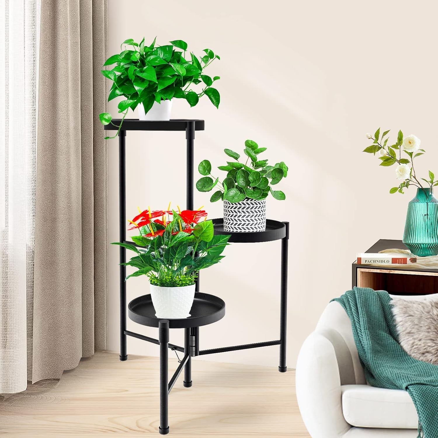 3 Tier Metal Plant Stand Indoor Outdoor Corner Flower Pot Display Rack Black