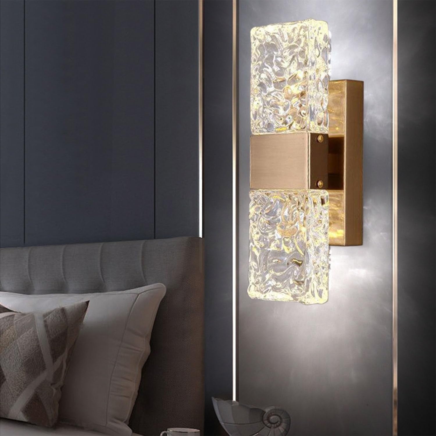 Modern LED Crystal Wall Light Sconce Gold Bedroom Living Hallway Lamp