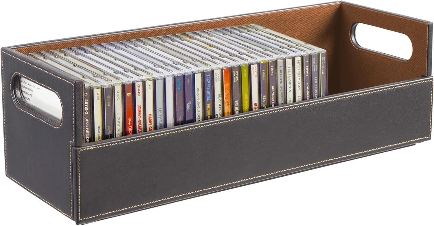 Stackable CD Storage Tray Faux Leather Media Organizer Holds 40 CDs