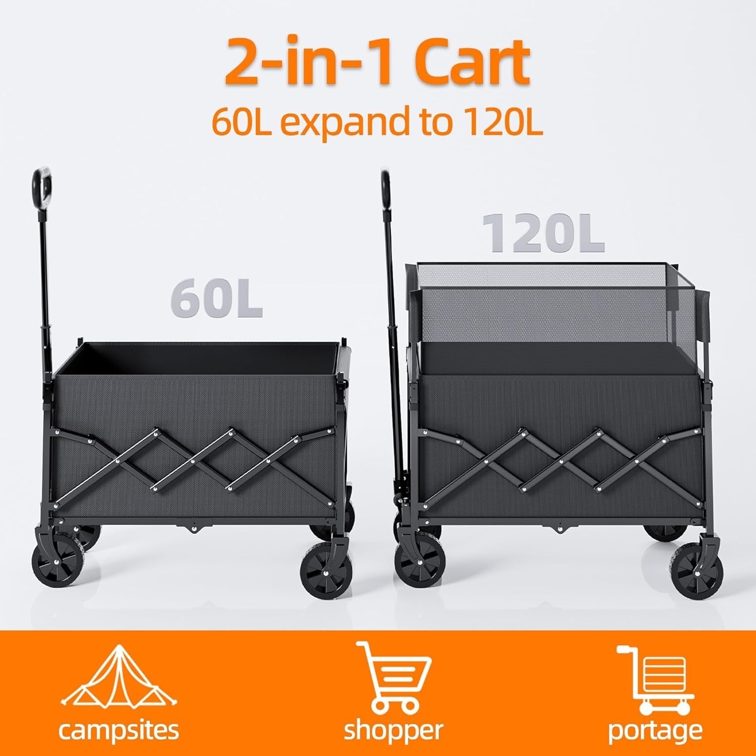 120L Folding Festival Trolley Heavy Duty Camping Garden Utility Wagon 220lbs