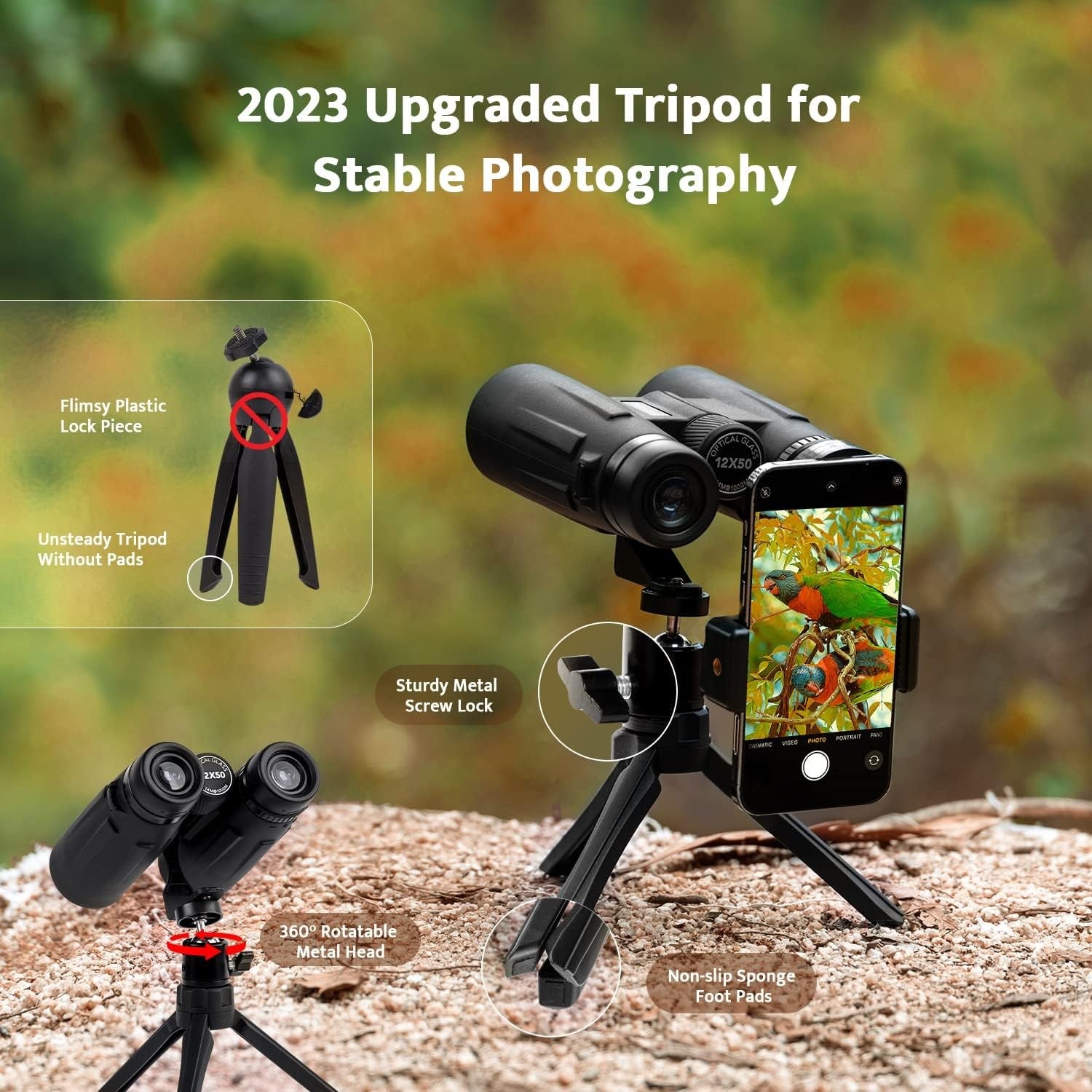 12x50 High Power Binoculars HD Low-Light Vision with Tripod & Phone Mount Campin