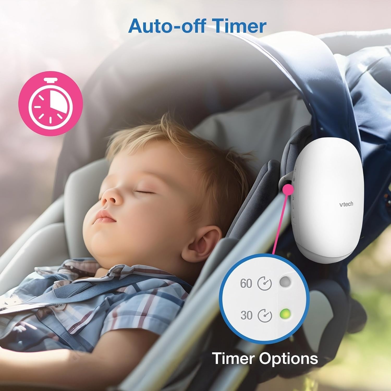 Portable Baby Stroller Rocker with Soothing Songs, Amber Night Light & USB-C