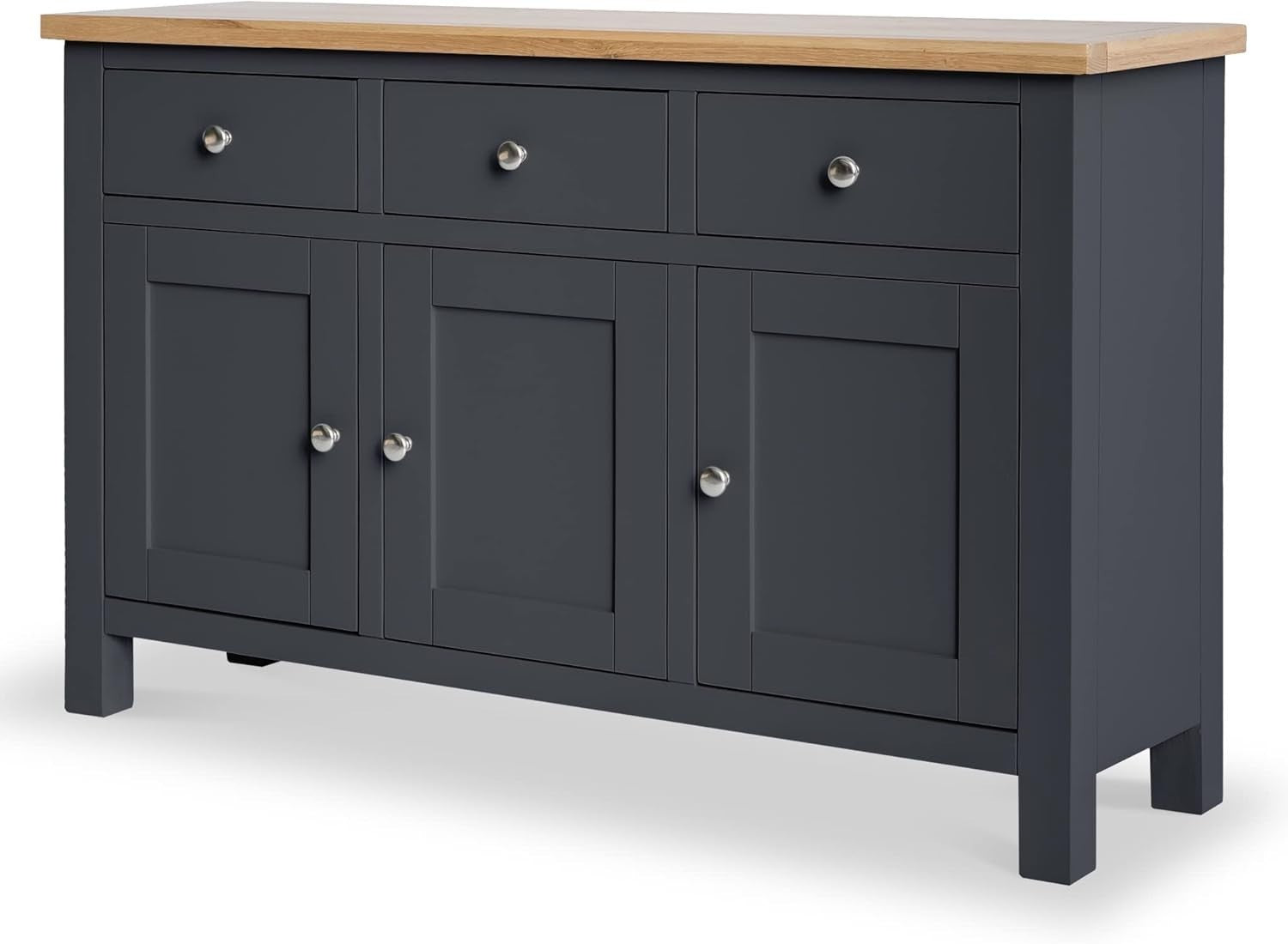Charcoal Sideboard 3 Door 3 Drawer Oak Top Storage Cabinet Hallway